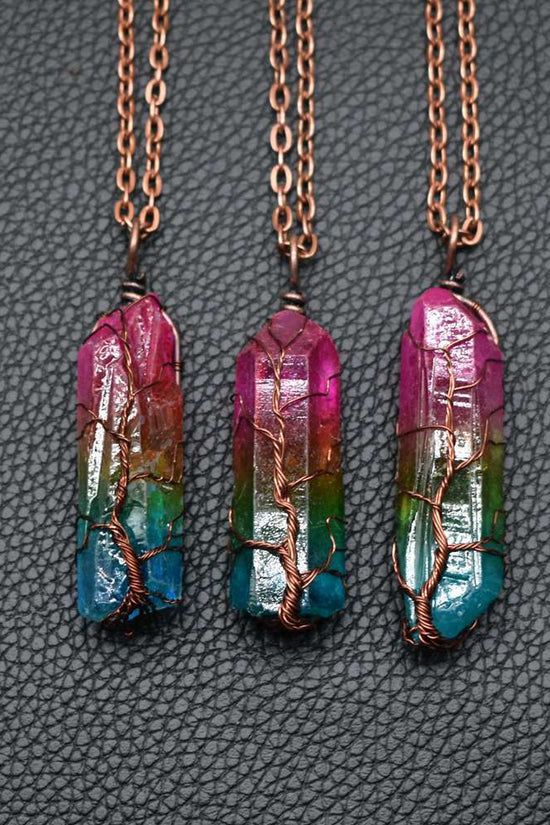 Hot Selling Stone Crystal Pillar Tree Of Life Pendant Ins Fashion Necklace