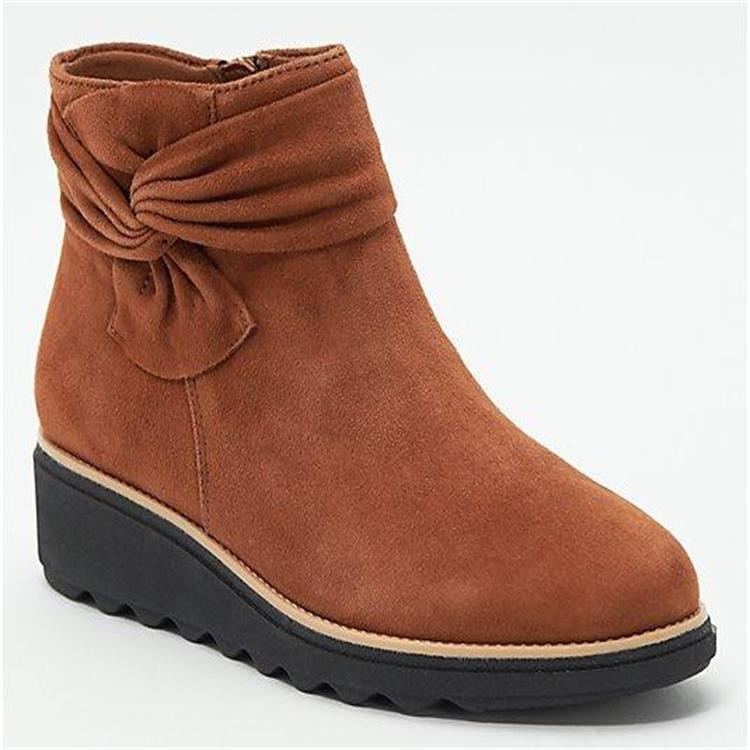 Bowknot Wedge Heel Short Tube Casual Plus Size Women's Shoes
