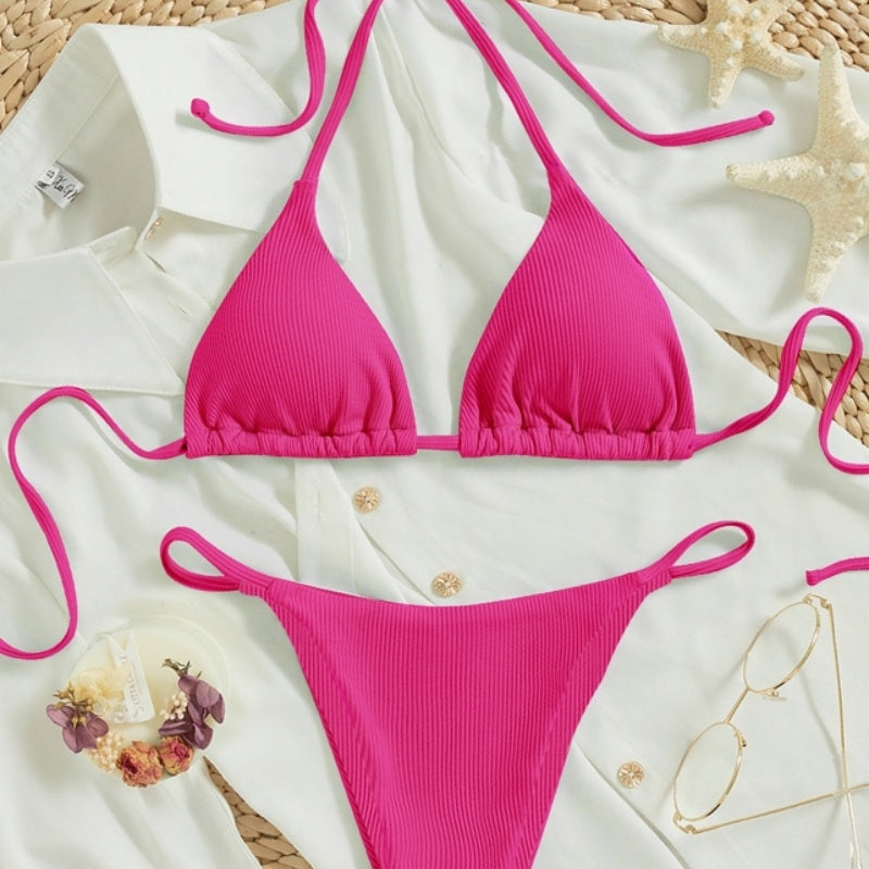 Factory Wholesale Women's Sexy Small Rib Bikini Tie Bikini Set Two Piece Swimsuit Beach Wear