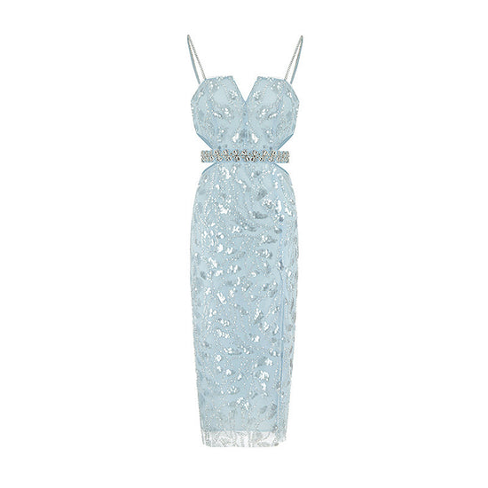 Hollow Jeweled Camisole Gown Socialite Advanced Embellished Sequin Bead Dress For Women