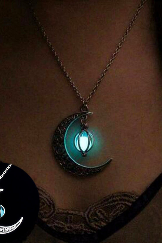 Fashion Moon Natural Glowing Stone Healing Necklace Women Gift Charm Luminous Pendant Necklace Jewelry