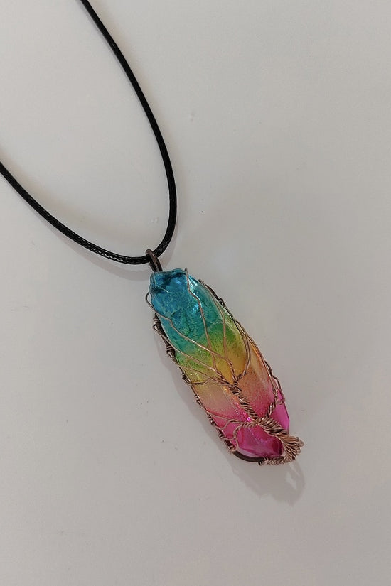 Hot Selling Stone Crystal Pillar Tree Of Life Pendant Ins Fashion Necklace