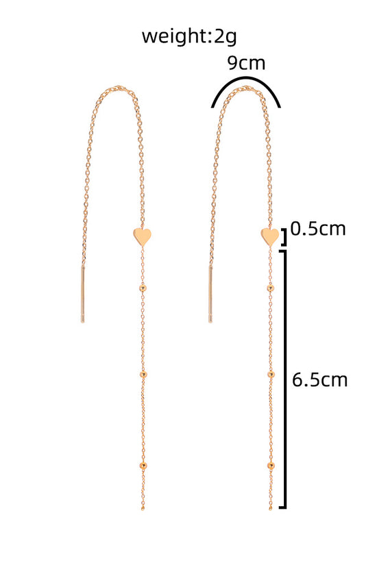 Gold Bronze Heart Long Tassel Drop Earrings