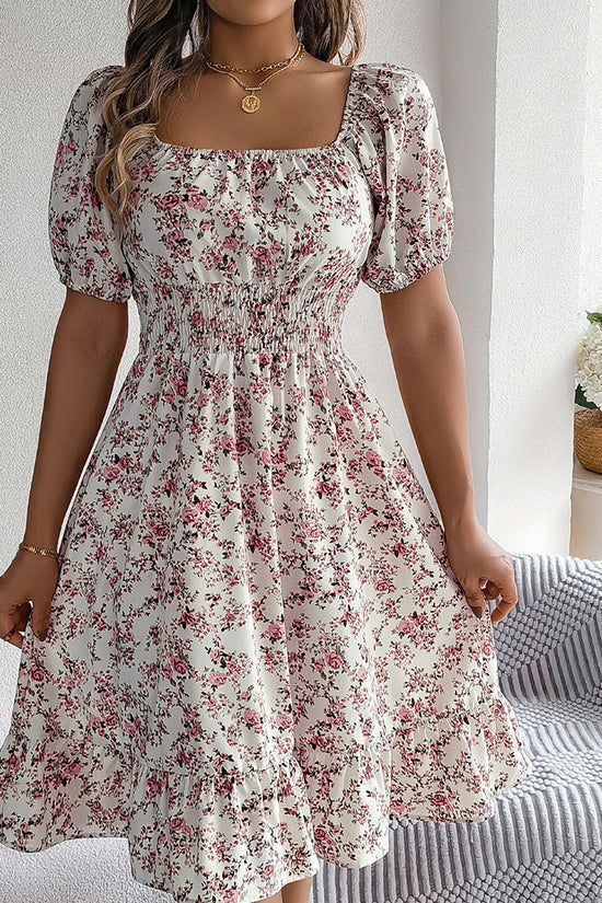 Floral Print Square Collar Dress Summer Fashion Ruffles Dresses Women's Clothing