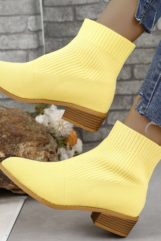 Chunky Heel Pointed Toe Ankle Boots Fashion Breathable Mid-tube Knitted Socks Shoes For Women Short Boot