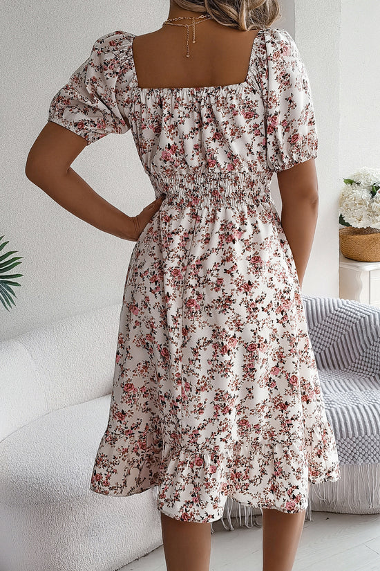 Floral Print Square Collar Dress Summer Fashion Ruffles Dresses Women's Clothing
