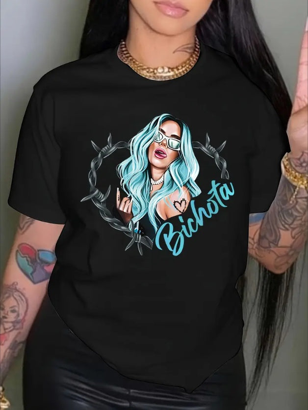 Graphic Print Crew Neck T-Shirt, Casual Short Sleeve Top For Spring & Summer, Women's Clothing