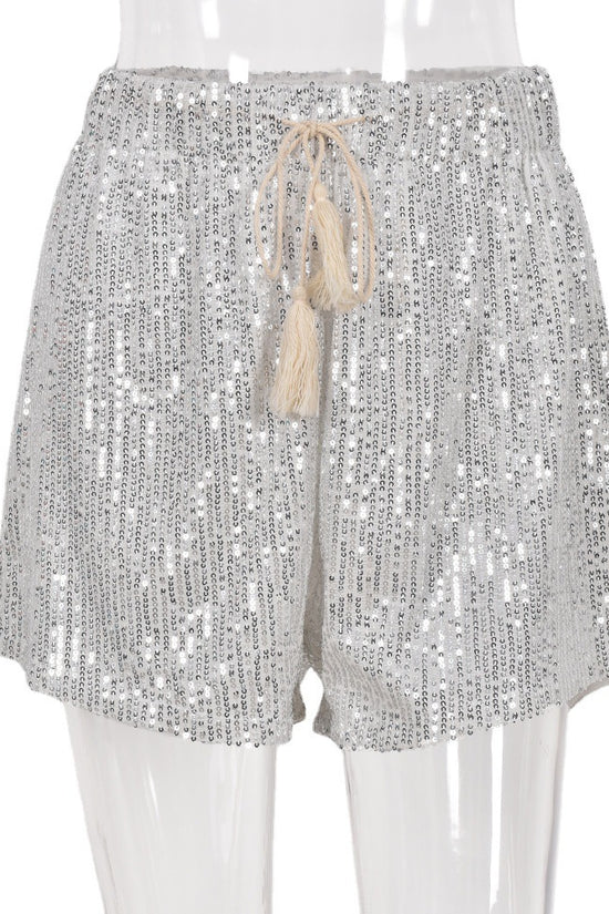 Ladies Fashion Loose Sequin Belt Shorts