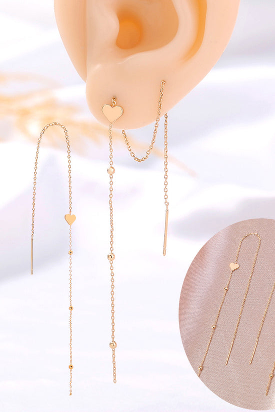 Gold Bronze Heart Long Tassel Drop Earrings