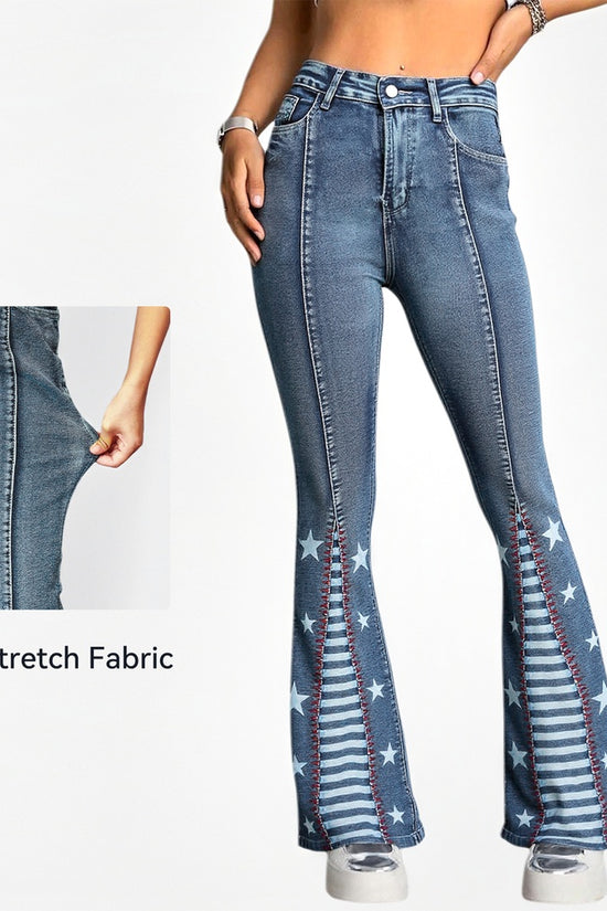 Vintage Star Pattern Jeans Forbidden Platform - Temu