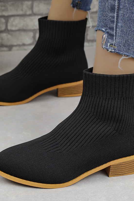 Chunky Heel Pointed Toe Ankle Boots Fashion Breathable Mid-tube Knitted Socks Shoes For Women Short Boot