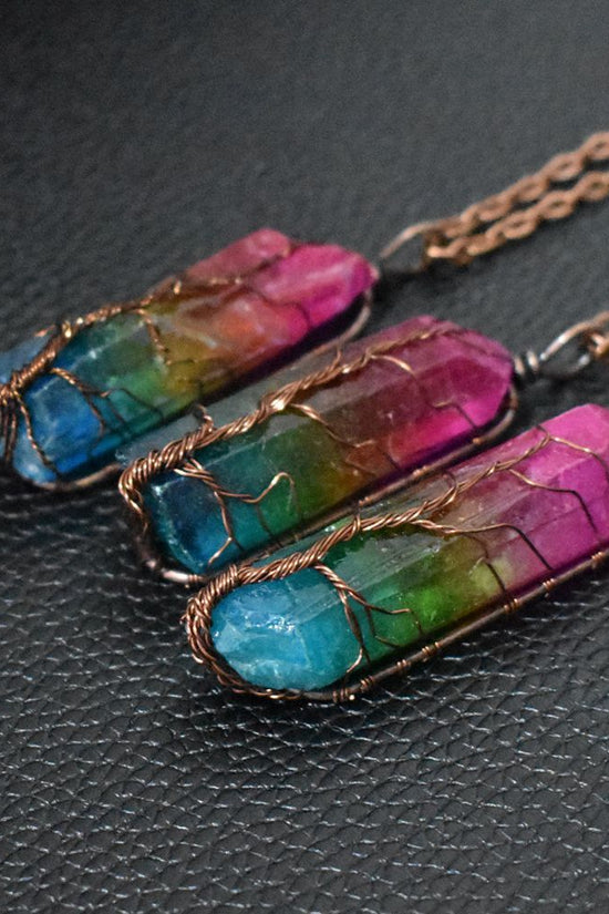 Hot Selling Stone Crystal Pillar Tree Of Life Pendant Ins Fashion Necklace