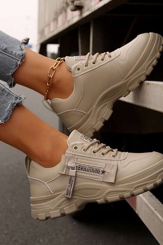 Lace-up Sports Shoes With Side-Zipper Design Fashion Thick-soled Round-toe Casual Shoes For Women Sneakers