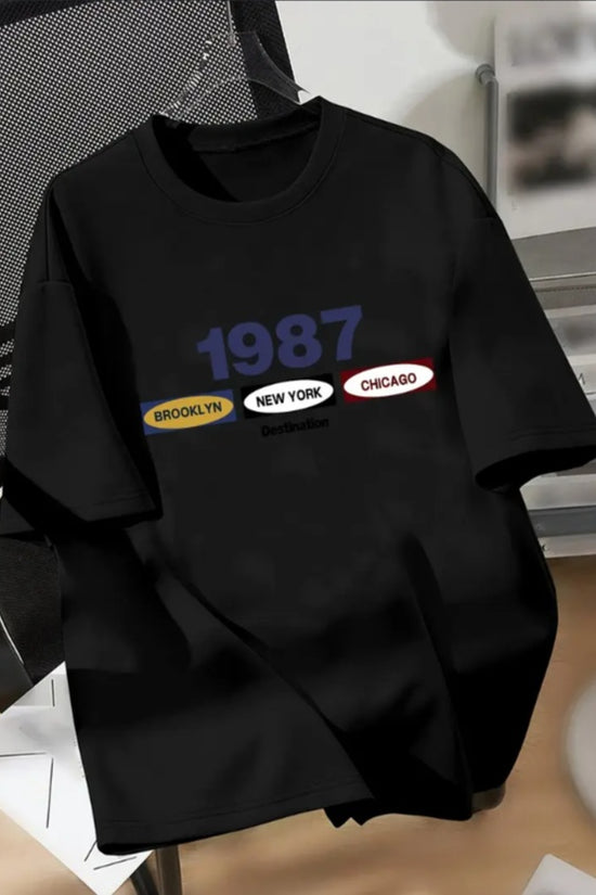 1987 Print Engaging Visuals, Casual Short Sleeve T-Shirts For Boys - Cool, Lightweight And Comfy Summer Clothes