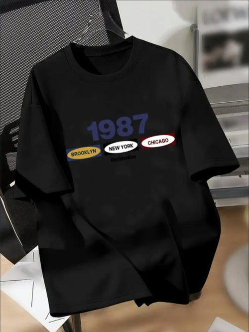 1987 Print Engaging Visuals, Casual Short Sleeve T-Shirts For Boys - Cool, Lightweight And Comfy Summer Clothes