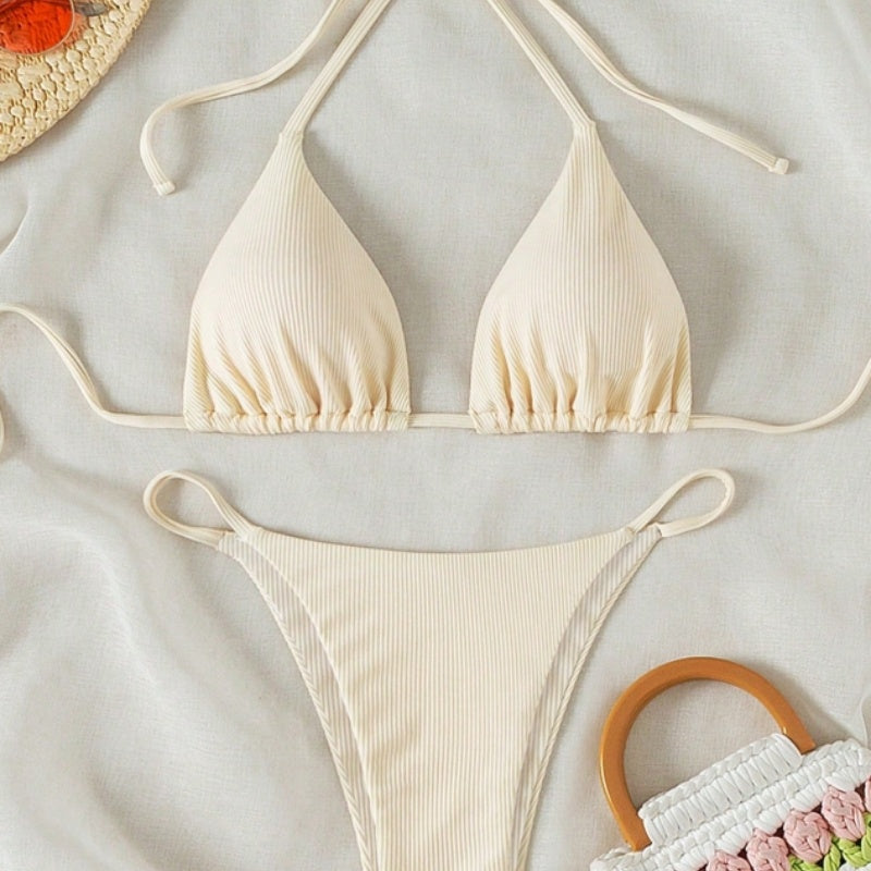 Factory Wholesale Women's Sexy Small Rib Bikini Tie Bikini Set Two Piece Swimsuit Beach Wear