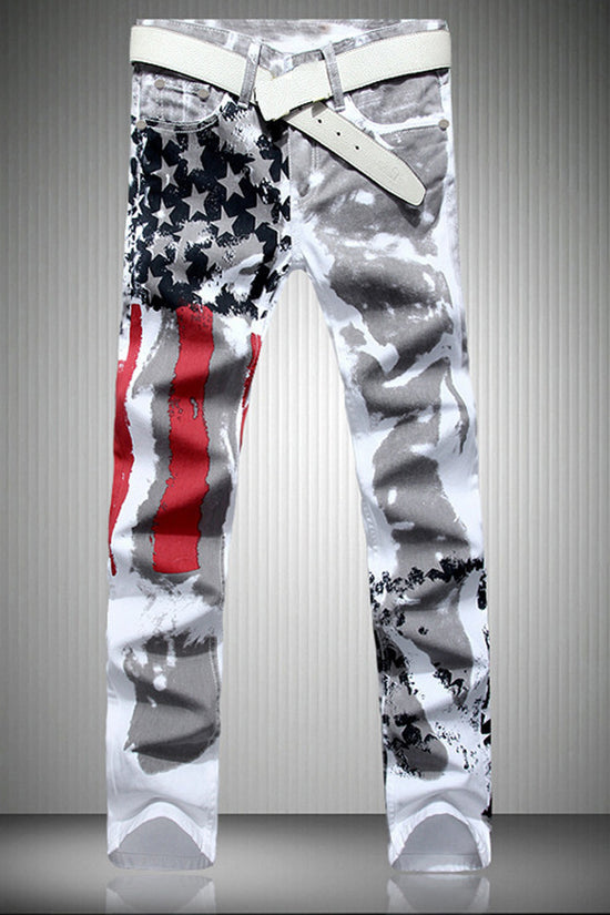 Printed Jeans High Elastic Slim Fit Men Plus Size Pants