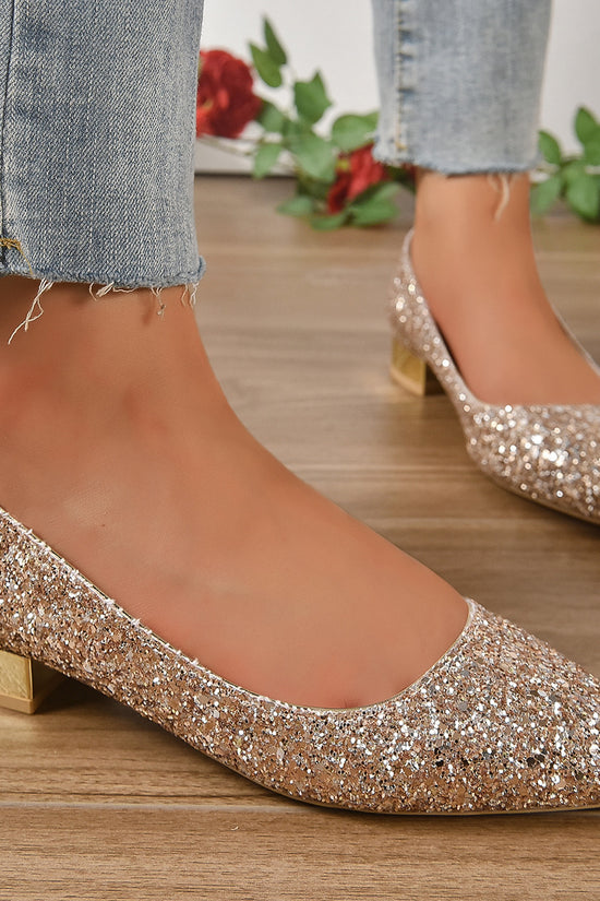 Crystal Sequins Low Heel Shoes Women
