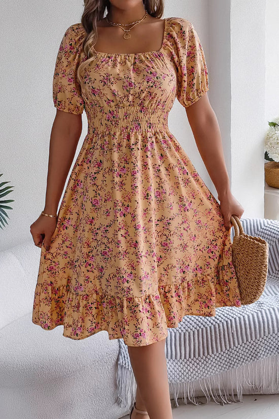 Floral Print Square Collar Dress Summer Fashion Ruffles Dresses Women's Clothing