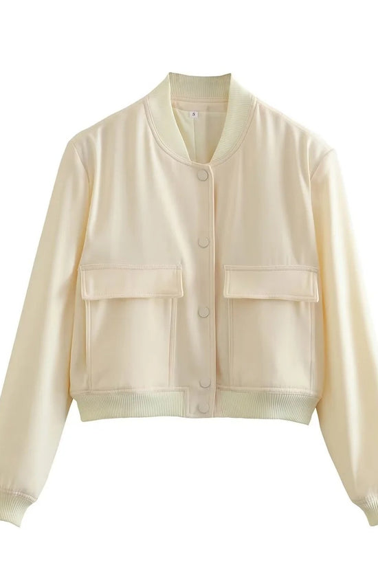 Casual Single-breasted Stand Collar Short Jacket With Pockets Fashion Long Sleeve Outwear Tops Coat For Womens Clothing
