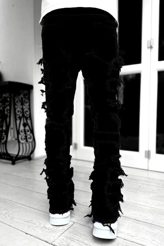 Fashion Stretch Patch Mens Jeans Patchwork Creative Tassels Decoration Straight Denim Trousers for Men Hip Hop Jean Pants