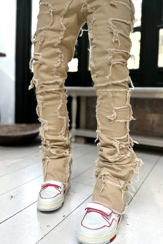 Fashion Stretch Patch Mens Jeans Patchwork Creative Tassels Decoration Straight Denim Trousers for Men Hip Hop Jean Pants