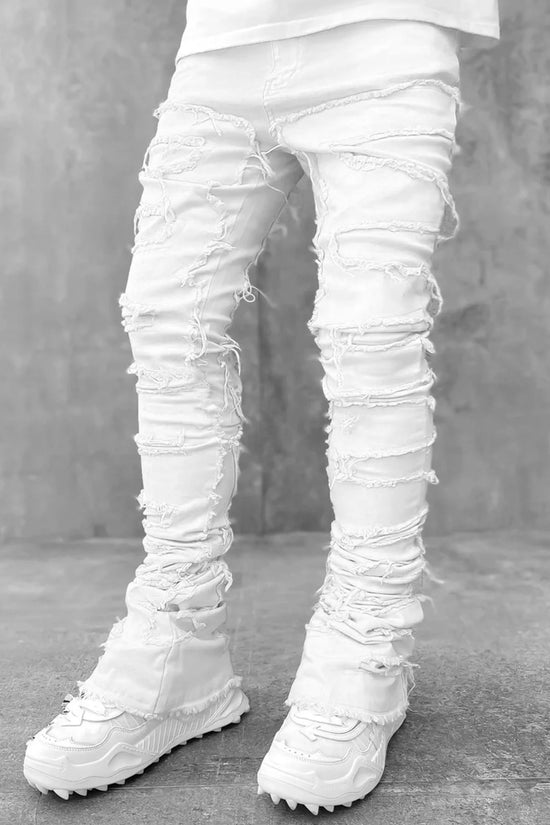 Fashion Stretch Patch Mens Jeans Patchwork Creative Tassels Decoration Straight Denim Trousers for Men Hip Hop Jean Pants