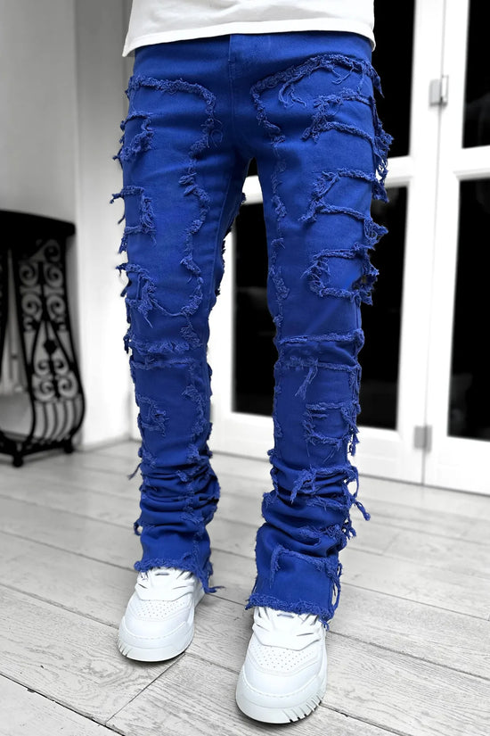 Fashion Stretch Patch Mens Jeans Patchwork Creative Tassels Decoration Straight Denim Trousers for Men Hip Hop Jean Pants
