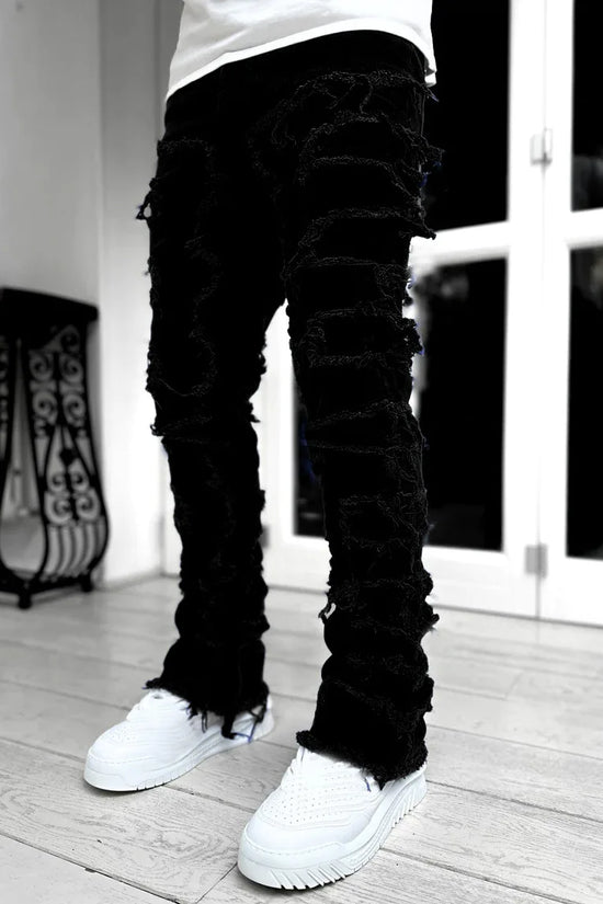 Fashion Stretch Patch Mens Jeans Patchwork Creative Tassels Decoration Straight Denim Trousers for Men Hip Hop Jean Pants