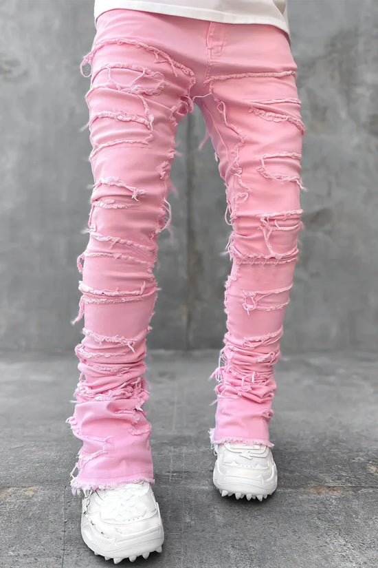 Fashion Stretch Patch Mens Jeans Patchwork Creative Tassels Decoration Straight Denim Trousers for Men Hip Hop Jean Pants