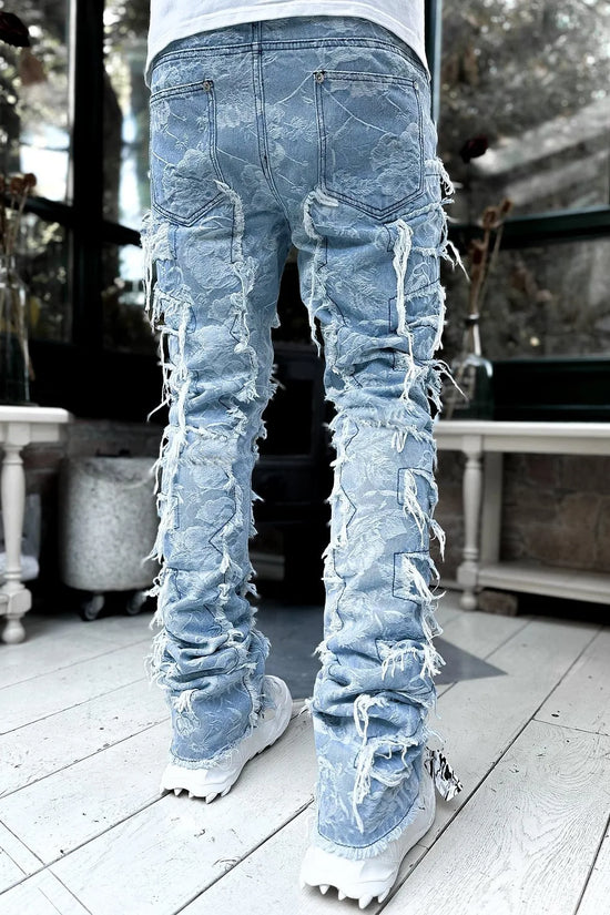 Fashion Stretch Patch Mens Jeans Patchwork Creative Tassels Decoration Straight Denim Trousers for Men Hip Hop Jean Pants