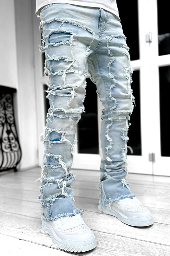 Fashion Stretch Patch Mens Jeans Patchwork Creative Tassels Decoration Straight Denim Trousers for Men Hip Hop Jean Pants