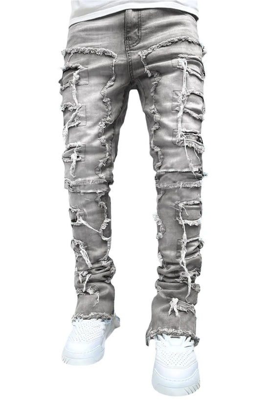 Fashion Stretch Patch Mens Jeans Patchwork Creative Tassels Decoration Straight Denim Trousers for Men Hip Hop Jean Pants