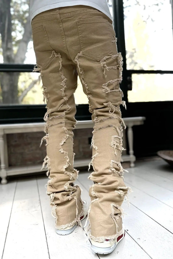 Fashion Stretch Patch Mens Jeans Patchwork Creative Tassels Decoration Straight Denim Trousers for Men Hip Hop Jean Pants