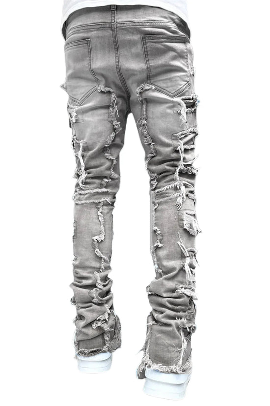 Fashion Stretch Patch Mens Jeans Patchwork Creative Tassels Decoration Straight Denim Trousers for Men Hip Hop Jean Pants