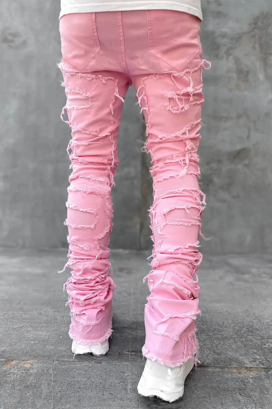 Fashion Stretch Patch Mens Jeans Patchwork Creative Tassels Decoration Straight Denim Trousers for Men Hip Hop Jean Pants