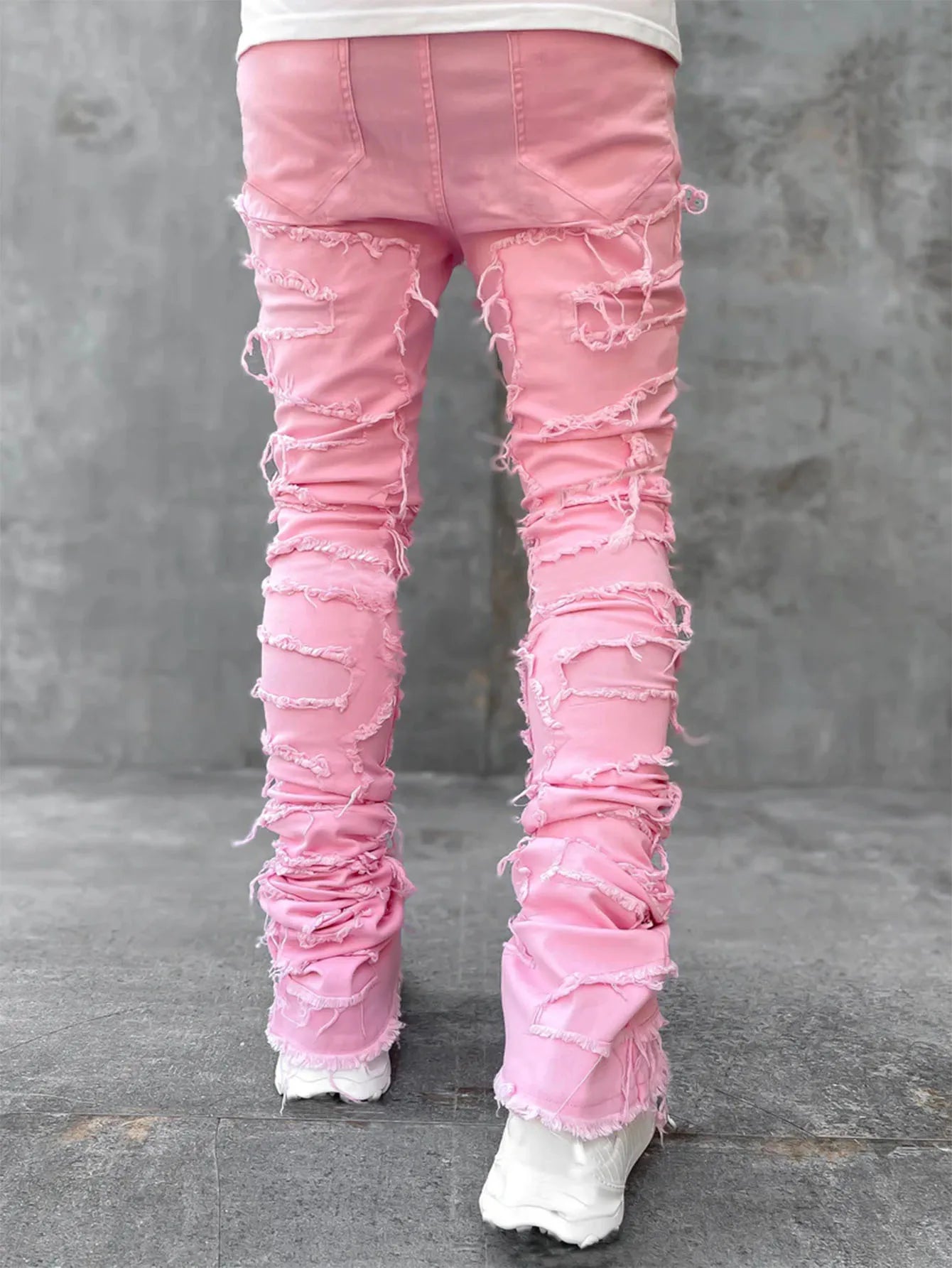 Fashion Stretch Patch Mens Jeans Patchwork Creative Tassels Decoration Straight Denim Trousers for Men Hip Hop Jean Pants