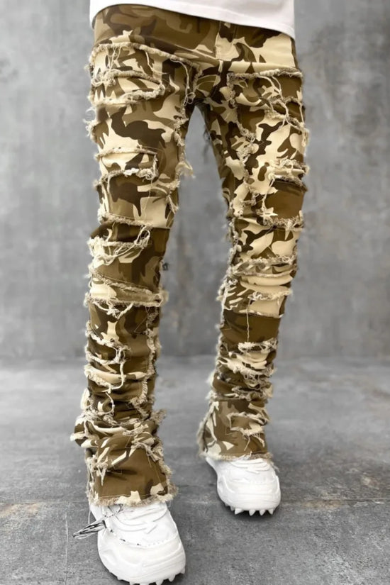 Fashion Stretch Patch Mens Jeans Patchwork Creative Tassels Decoration Straight Denim Trousers for Men Hip Hop Jean Pants