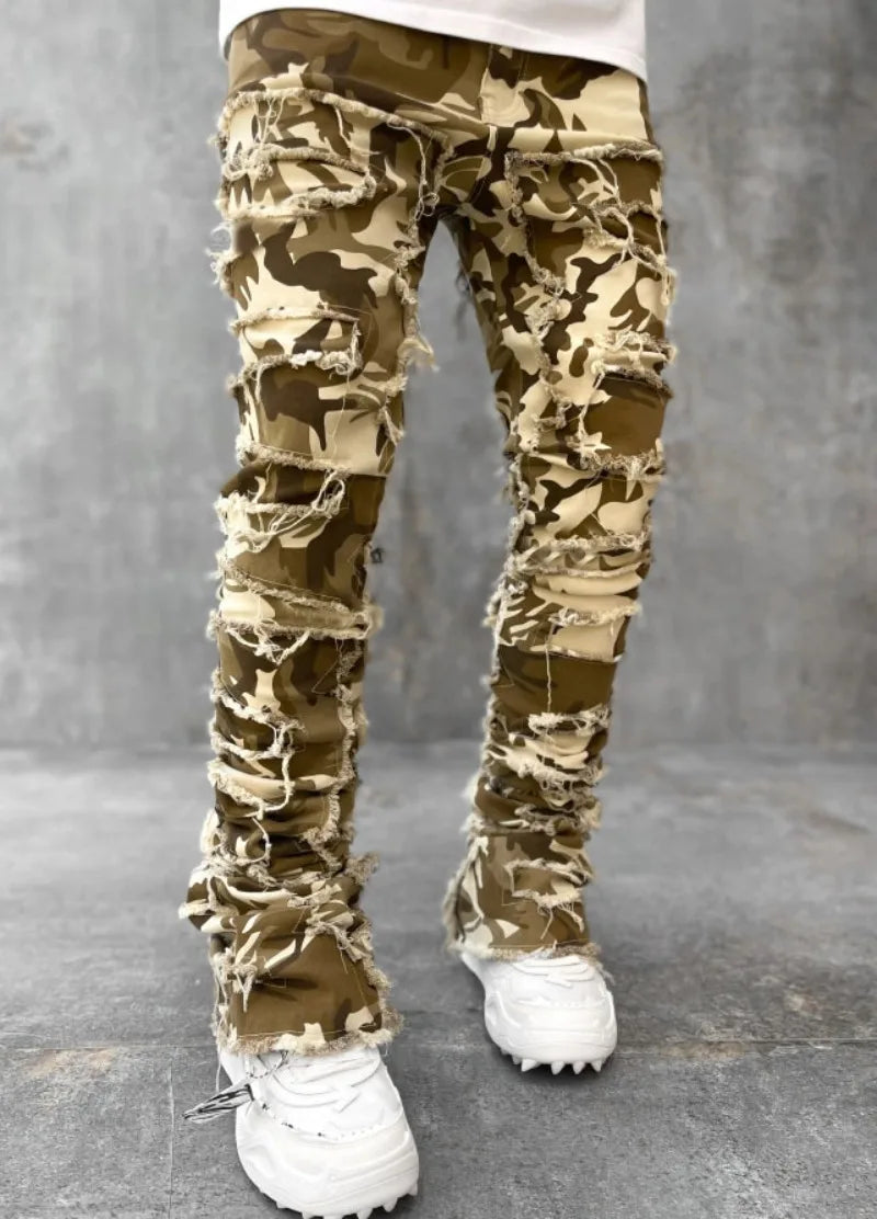 Fashion Stretch Patch Mens Jeans Patchwork Creative Tassels Decoration Straight Denim Trousers for Men Hip Hop Jean Pants