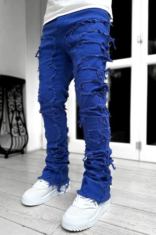 Fashion Stretch Patch Mens Jeans Patchwork Creative Tassels Decoration Straight Denim Trousers for Men Hip Hop Jean Pants