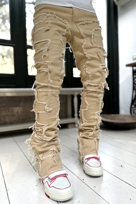 Fashion Stretch Patch Mens Jeans Patchwork Creative Tassels Decoration Straight Denim Trousers for Men Hip Hop Jean Pants