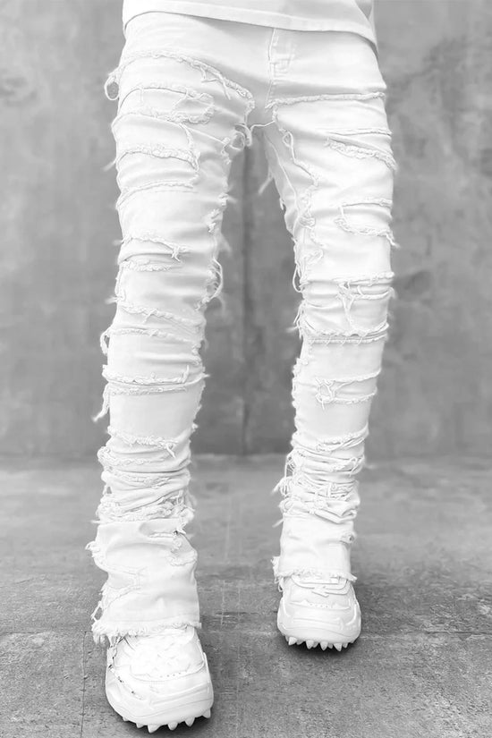 Fashion Stretch Patch Mens Jeans Patchwork Creative Tassels Decoration Straight Denim Trousers for Men Hip Hop Jean Pants
