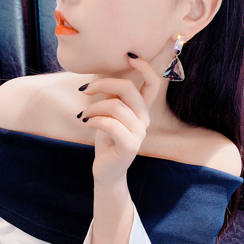 Diamond Embellished Geometric Triangular Crystal Earrings