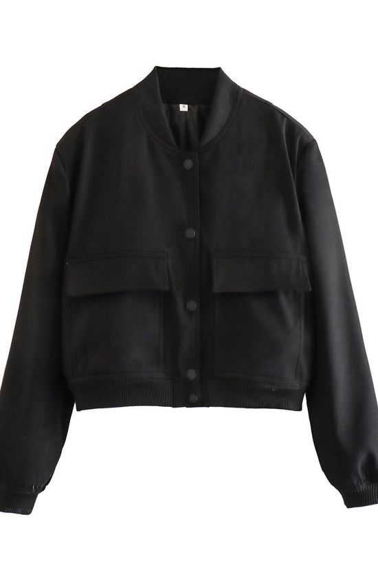 Casual Single-breasted Stand Collar Short Jacket With Pockets Fashion Long Sleeve Outwear Tops Coat For Womens Clothing