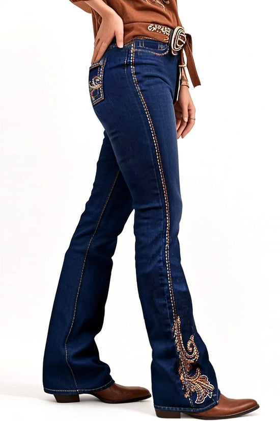 Sculpt Your Curves With Our Butt-Lifting Bootcut Jeans Our Mid-Rise Bootcut Features Intricate Statement Embroidery Down The Leg And On The Pockets.