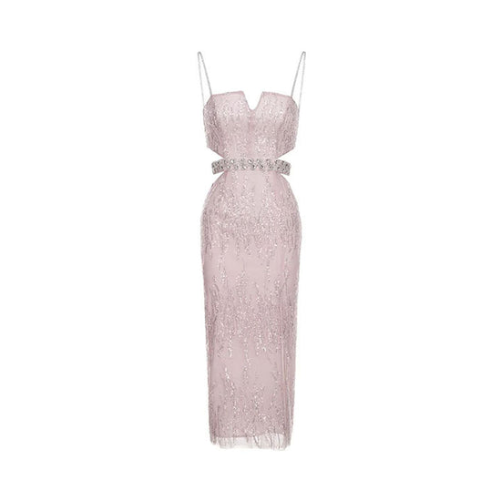 Hollow Jeweled Camisole Gown Socialite Advanced Embellished Sequin Bead Dress For Women