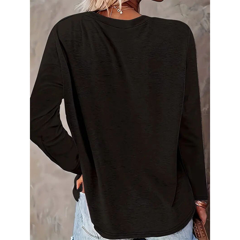 Women's Heart & Dog Paw Print T-shirt, Cute Crew Neck Long Sleeve Top For Spring & Fall