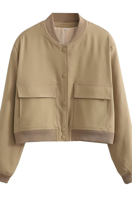 Casual Single-breasted Stand Collar Short Jacket With Pockets Fashion Long Sleeve Outwear Tops Coat For Womens Clothing