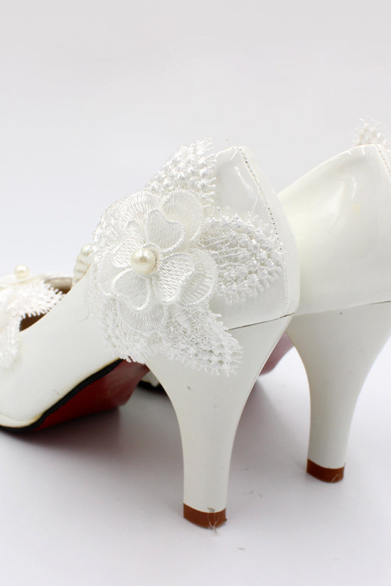 3D Floral White High Heels