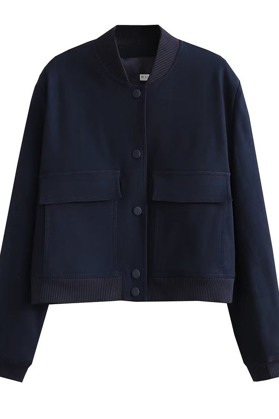 Casual Single-breasted Stand Collar Short Jacket With Pockets Fashion Long Sleeve Outwear Tops Coat For Womens Clothing